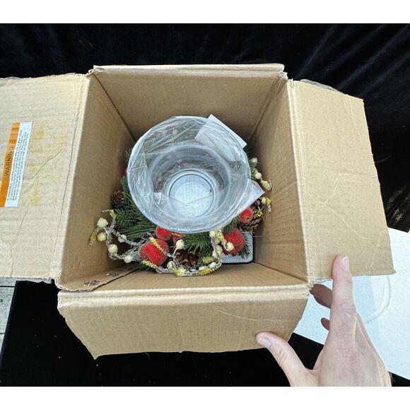 QVC Valerie Hill Glass Hurricane Candle Beaded Rings Fall & Christmas NIB Pretty - Picture 2 of 12